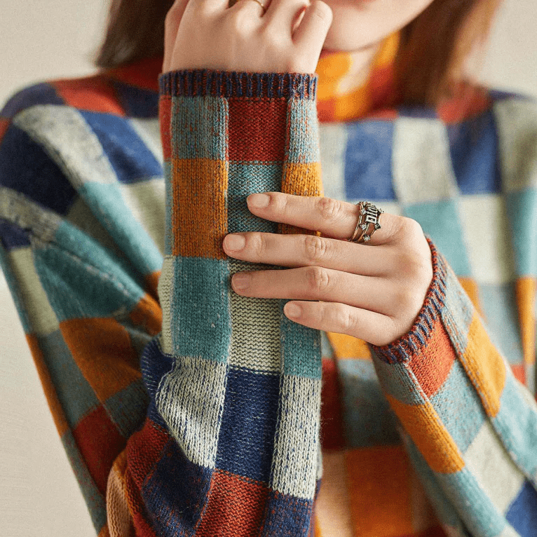 Stilvoller Rollkragen Pullover Patchwork Design - IdealeKleiden