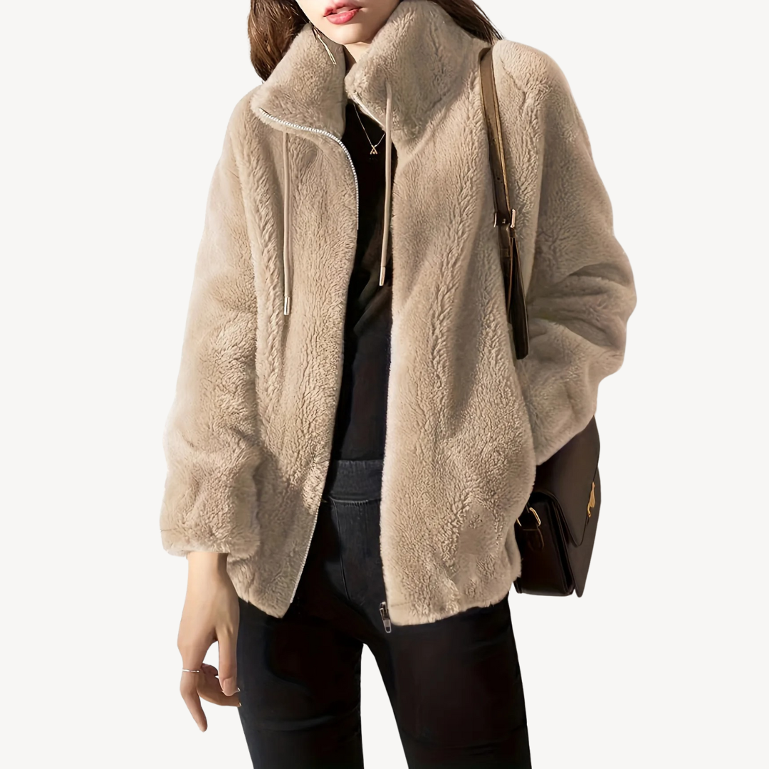Modische Damenjacke Kunstpelz Zipper