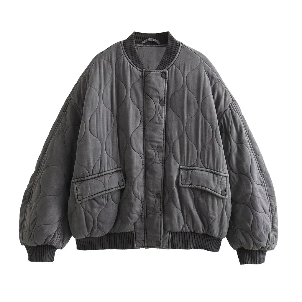 Übergroße Damen Bomberjacke Grau Oversized - IdealeKleiden