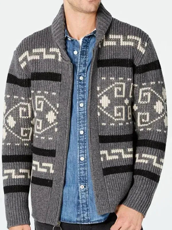 Stilvolle Herren Strickjacke Jacquard Pullover