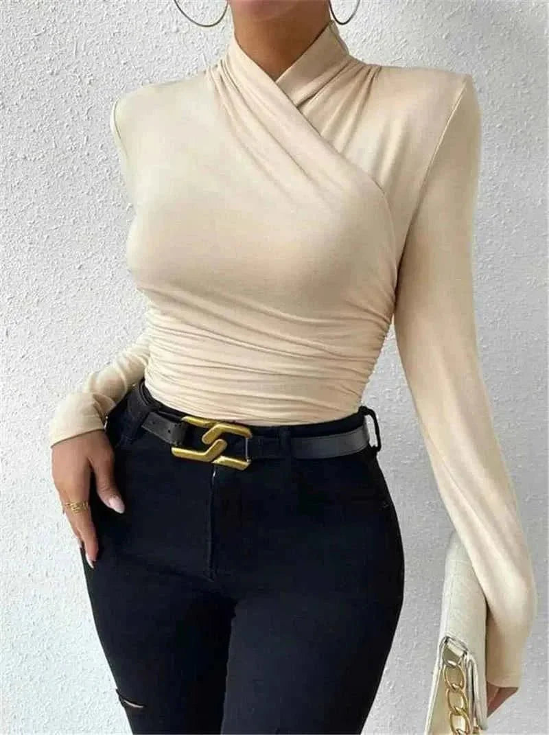 Lara - Damenbluse Langarm Wickel Look