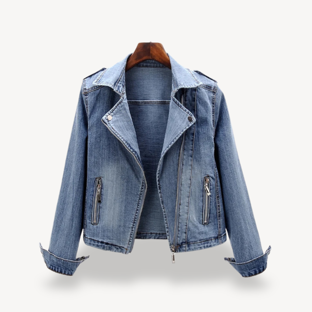 Mode Damen Bikerjacke Denim Blau
