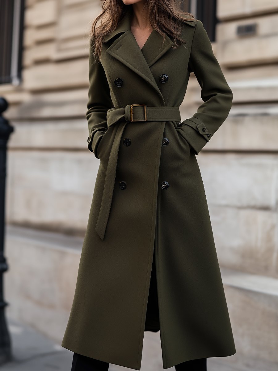 Damen Winter Trenchcoat Lang Elegant Gürtel - IdealeKleiden