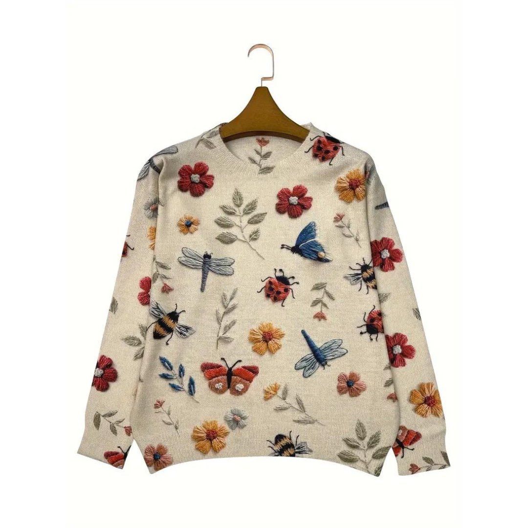 Blumenmuster Rollkragenpullover Damen - IdealeKleiden