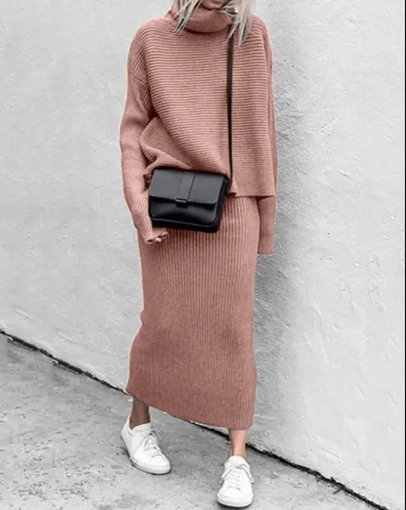 Elegant Kleid Set Hochkragen Zweiteiler