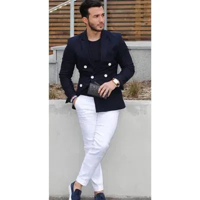 Stilvoller Herren Blazer Marineblau Doppelreihen - IdealeKleiden