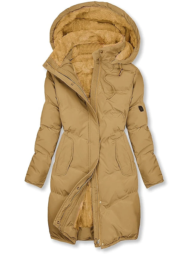 Wintermantel Damen Lang Kapuze Fleece Isoliert