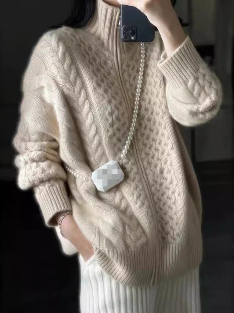 Stilvoller Kaschmir Cardigan mit Rollkragen - IdealeKleiden