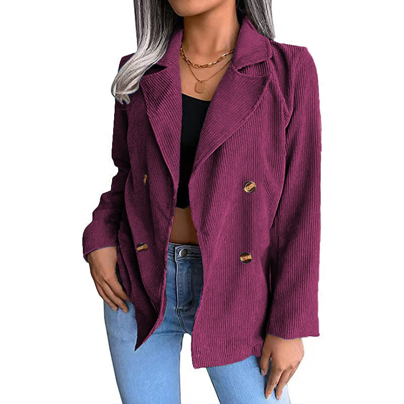 Eleganter Blazer Cord Doppelreiher Taillierte Passform