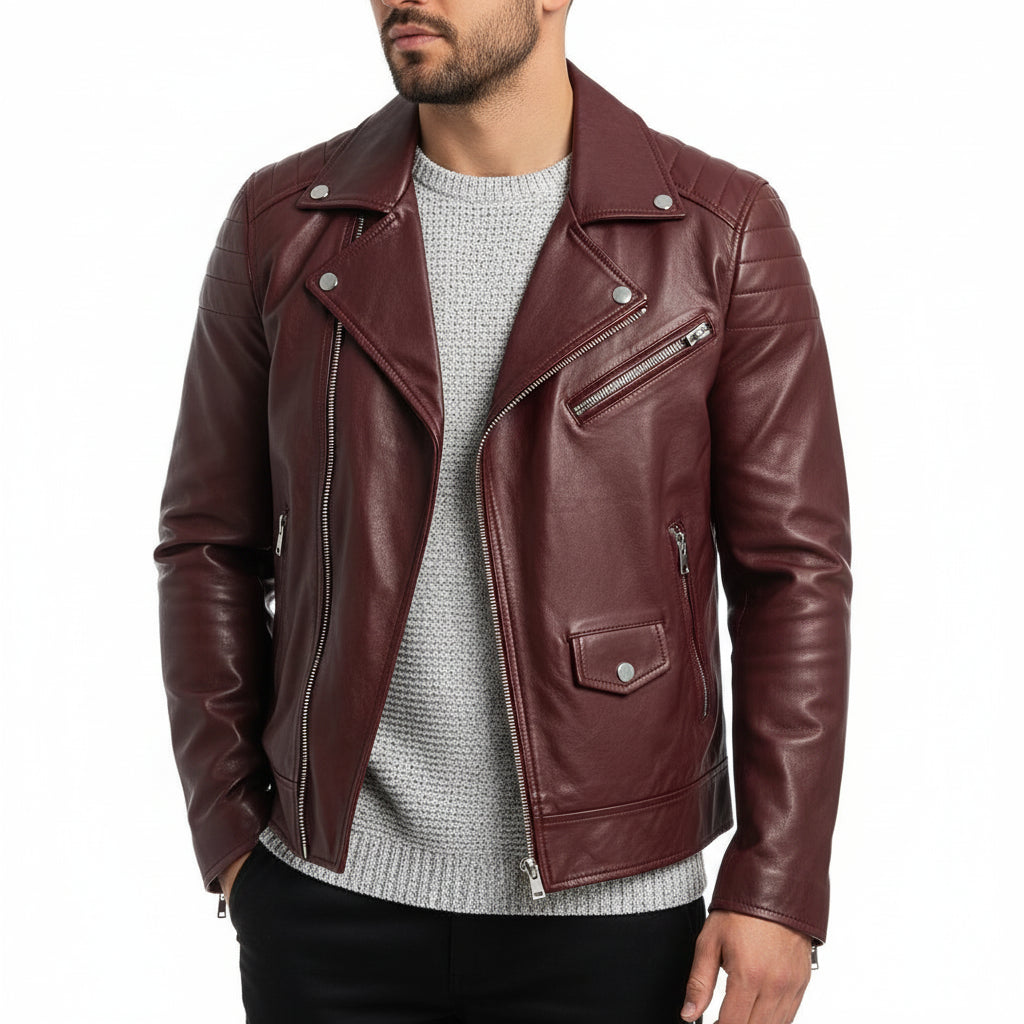 Herren Lederjacke Winter Schwarz Zip