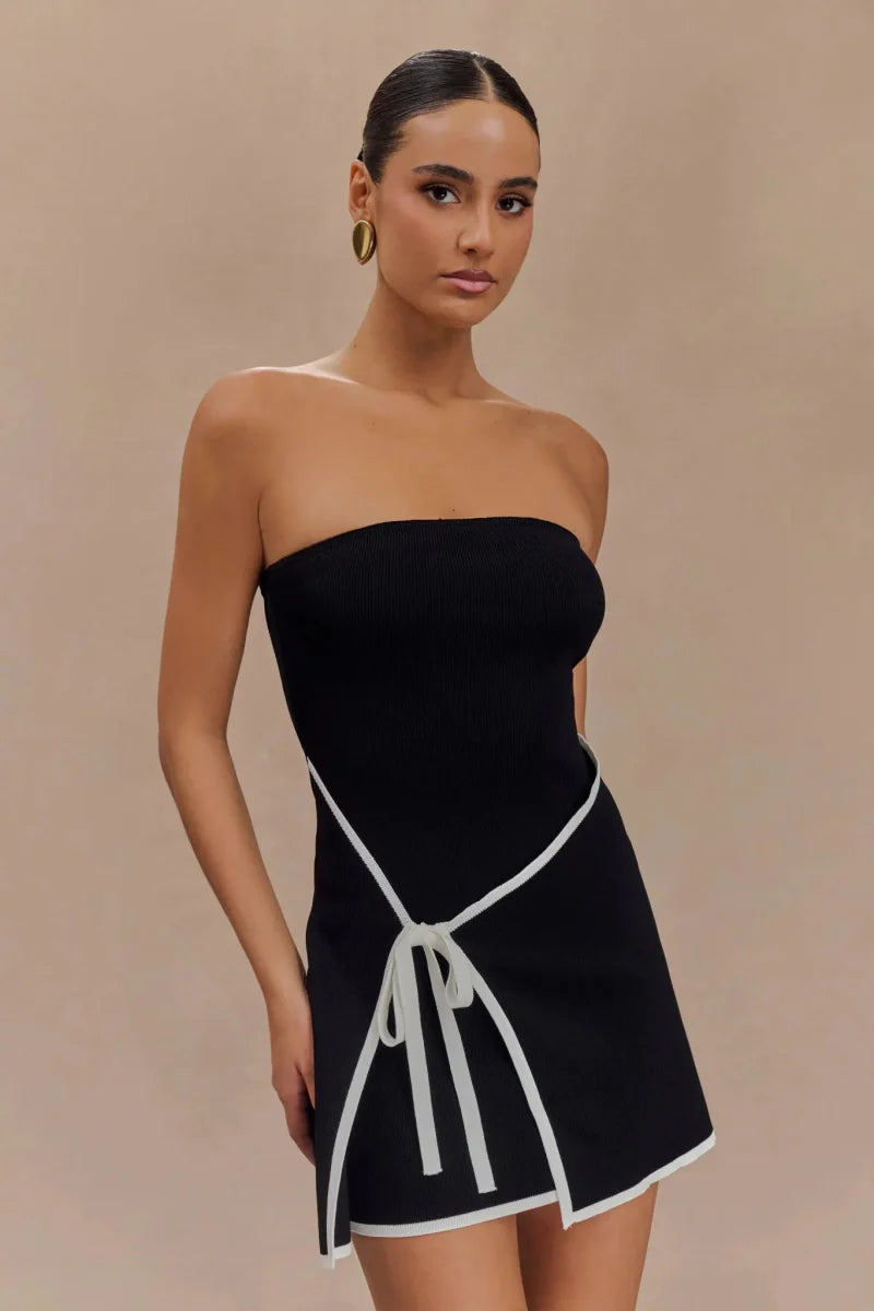 Sommer Minikleid Schulterfrei Strick Design