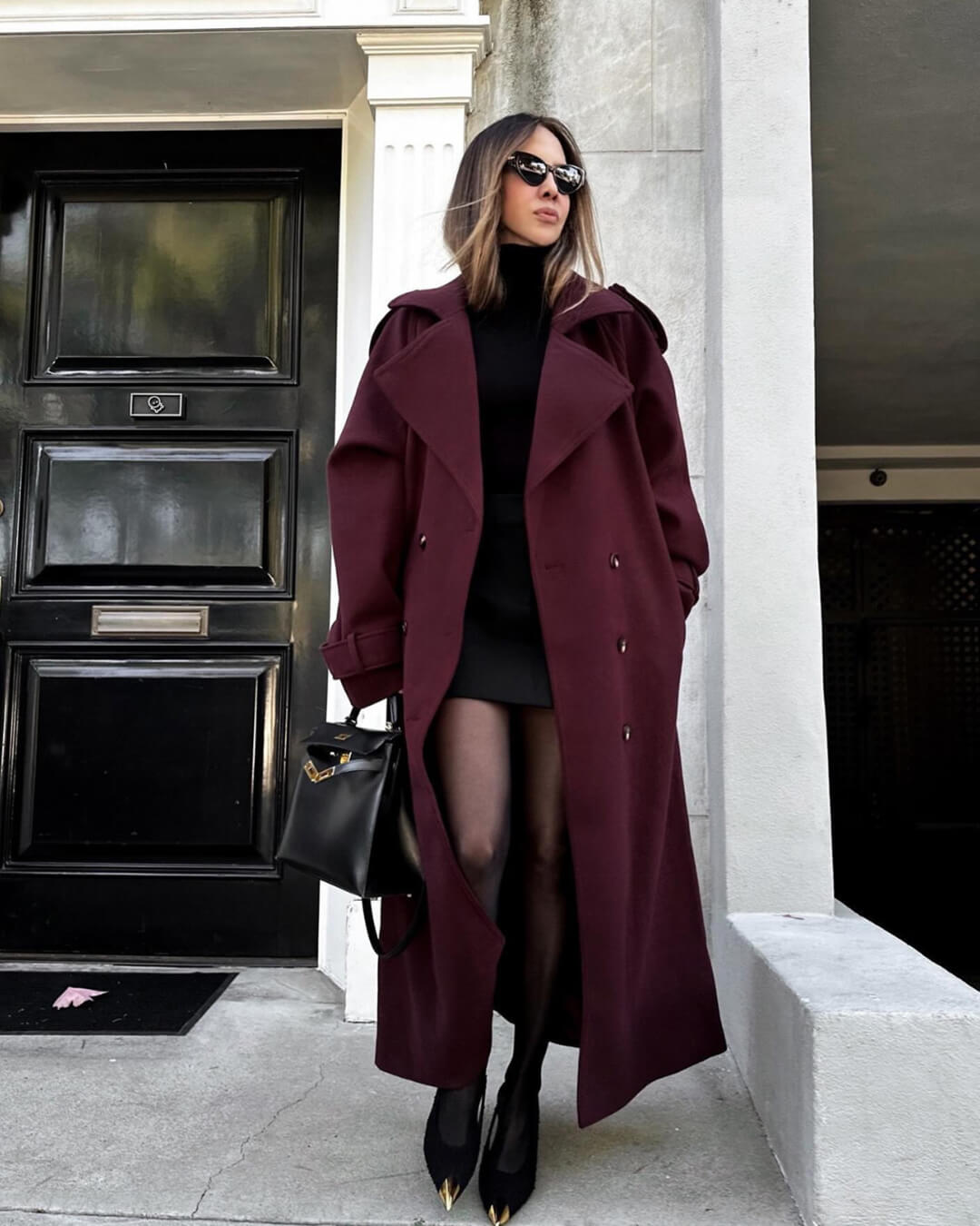 Damen Winter-Trenchcoat Lang Wollmantel Elegant