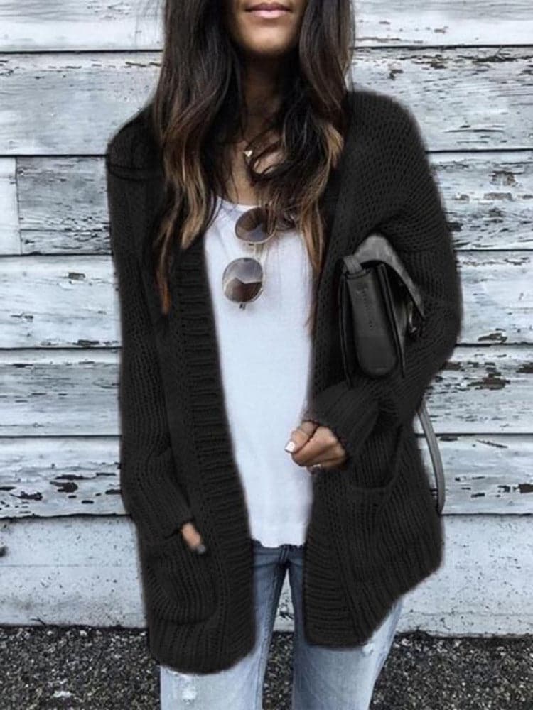 Entspannte Strickjacke Offene Vorderseite Mit Taschen