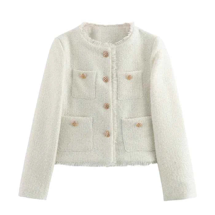 Schlanker Bouclé-Blazer mit Luxusknöpfen
