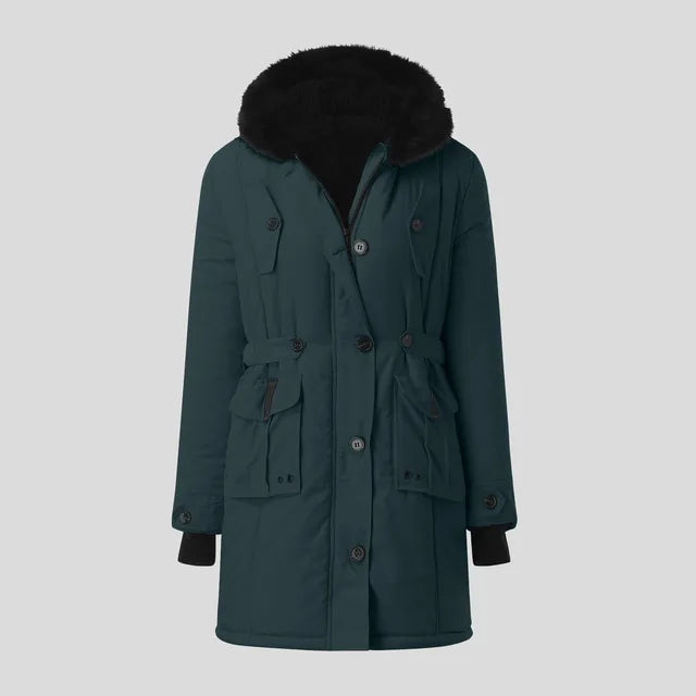 Damen Freizeitparka mit schwarzer Kunstfellkapuze