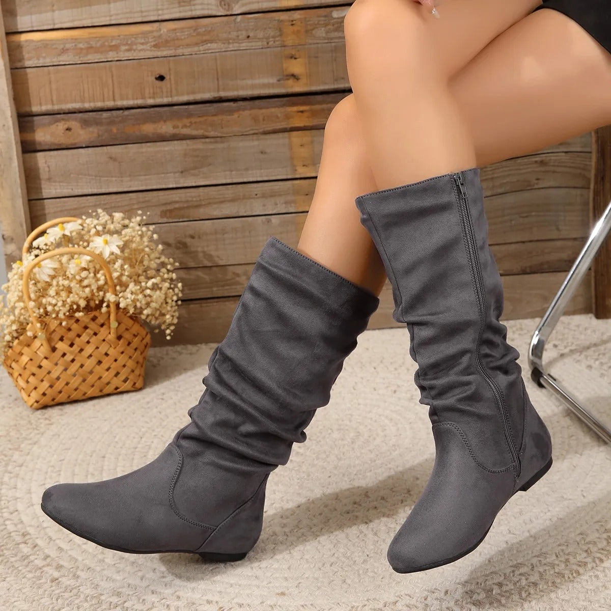 Hohe Stiefeletten Wildleder Braun Reißverschluss