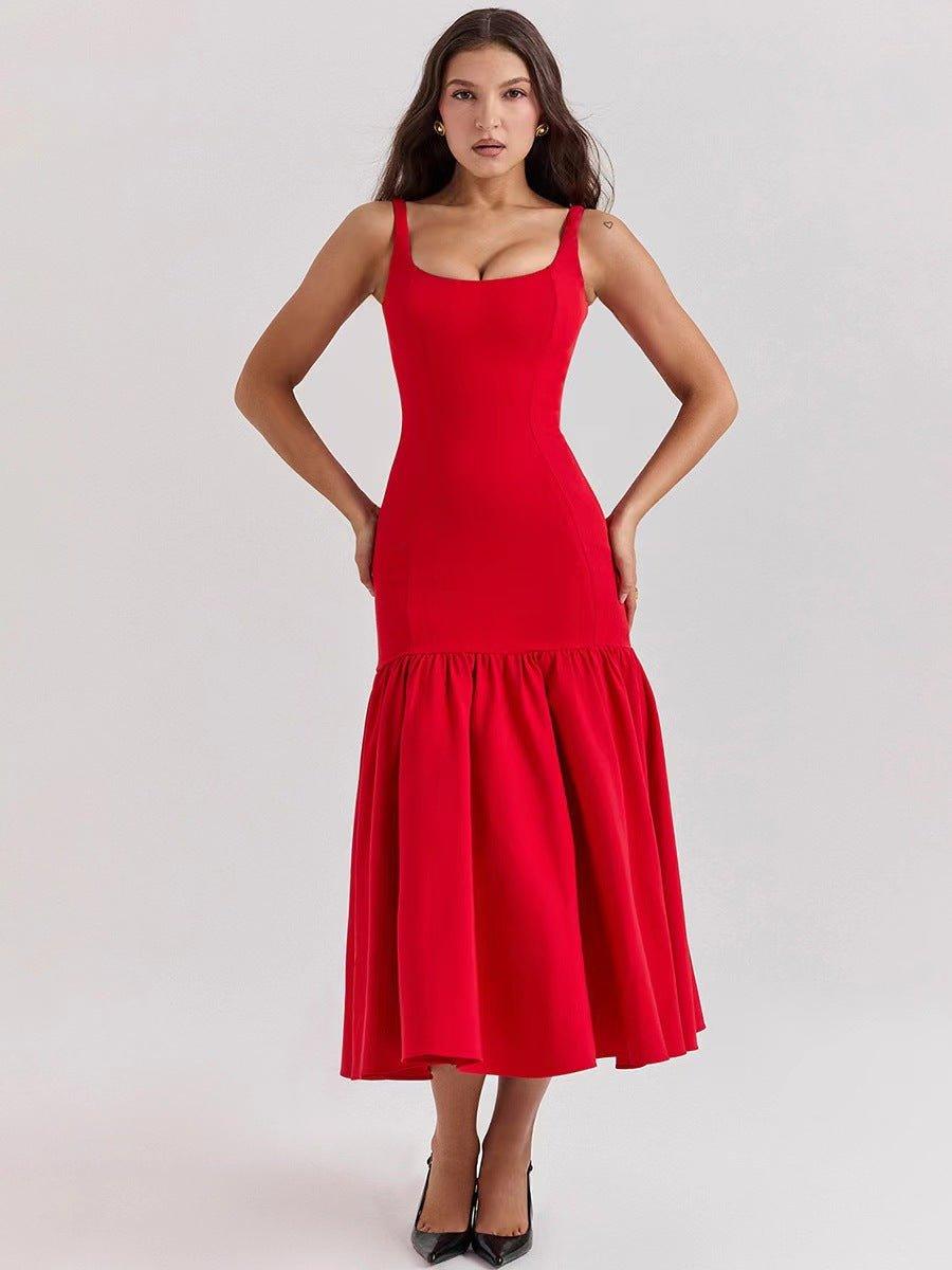 Elegantes Midi-Kleid mit Trägern und Volantrock