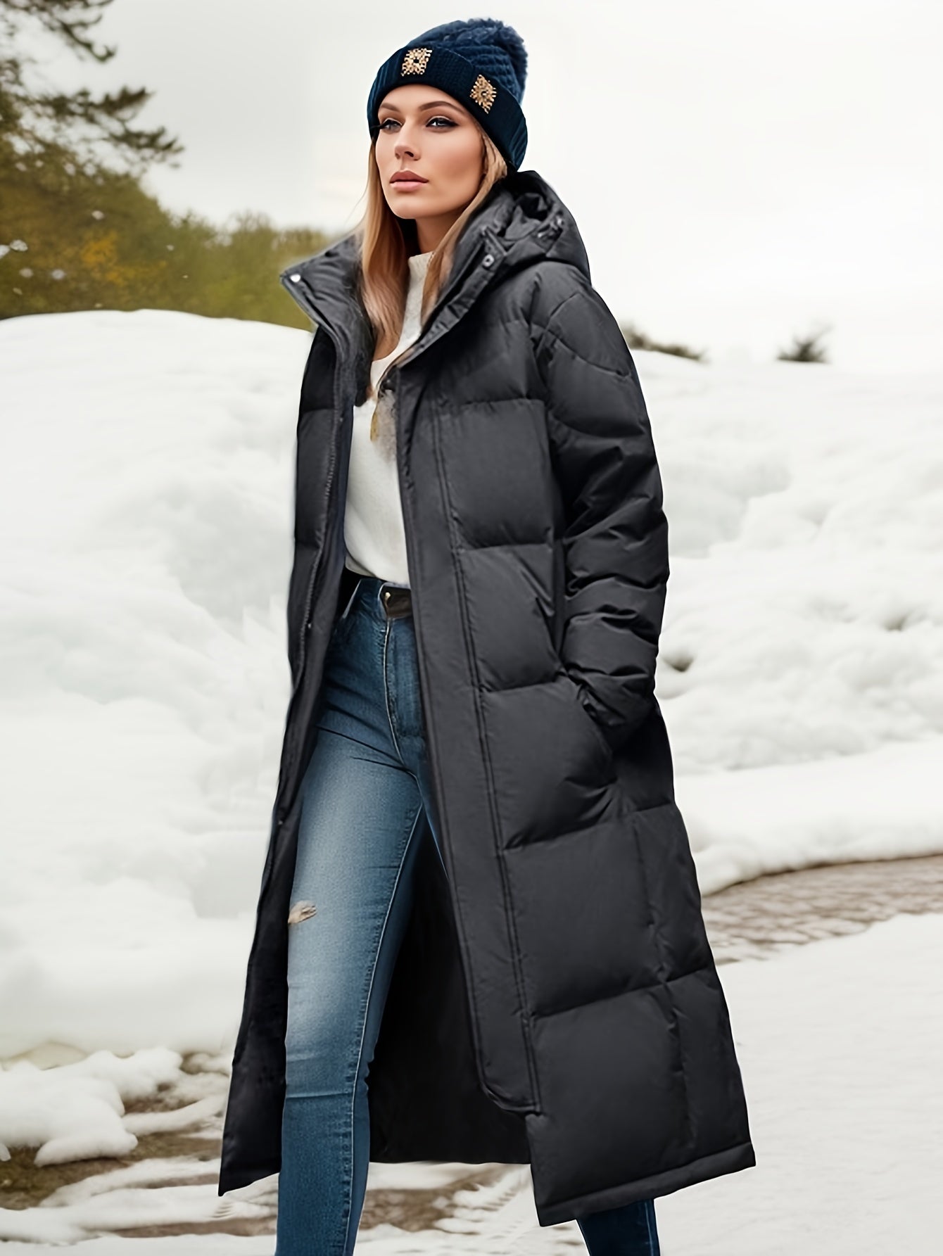 Damen Daunenparka Lang Winterwarm Elegant