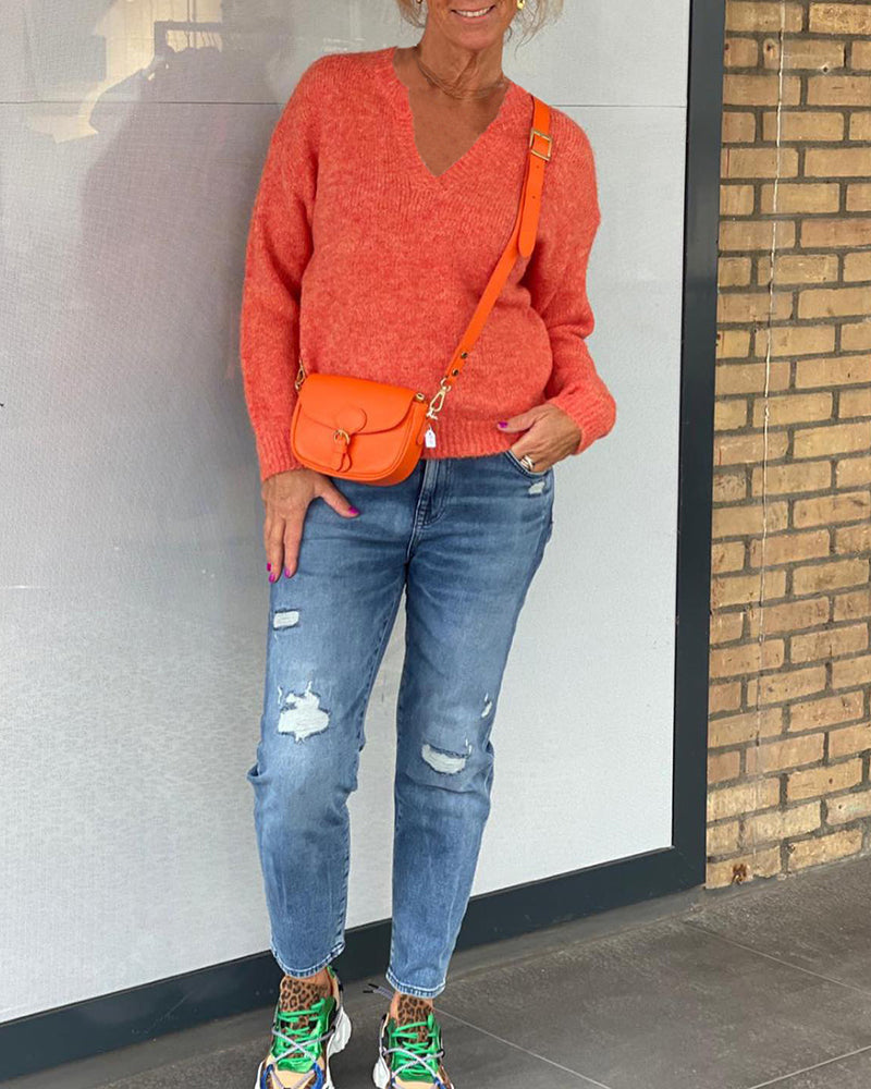 Farbiger Pullover V-Ausschnitt Modisch