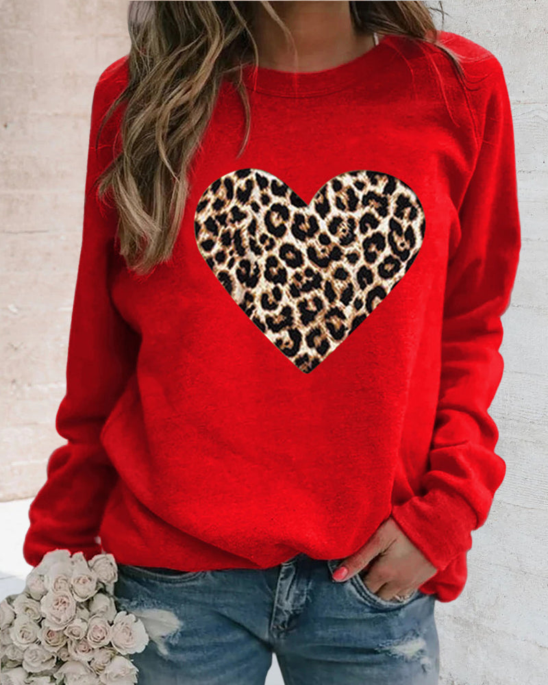 Herz-Pullover Frauen Leo-Print