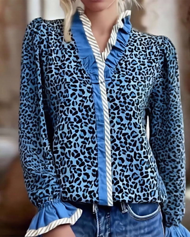 Lässige Leopardenkleid Langarm Damen