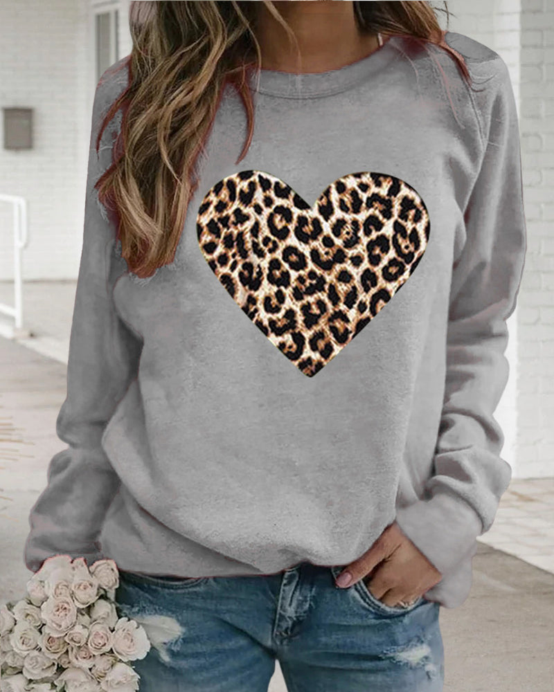 Herz-Pullover Frauen Leo-Print