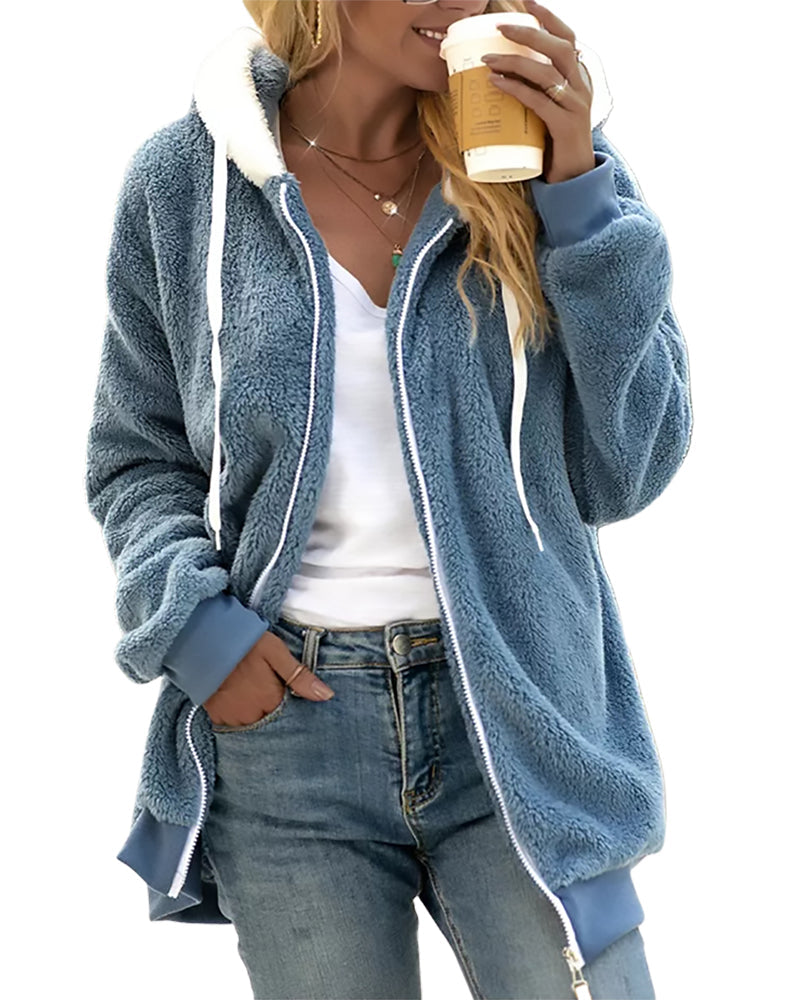 Damen Fleece Hoodie Mit Reißverschluss Weich Warm - IdealeKleiden