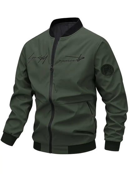 Herren Lederjacke Bestickt Elegant