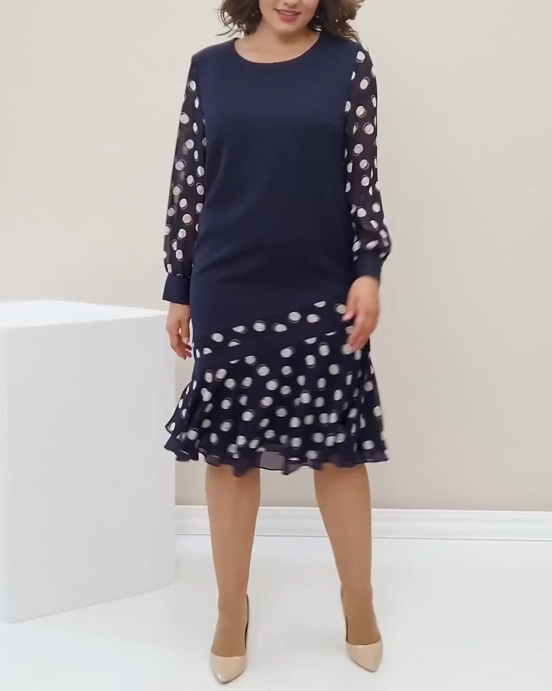 Elegante Bluse Rundhals Polka Dot