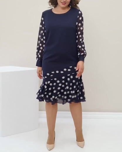 Elegante Bluse Rundhals Polka Dot