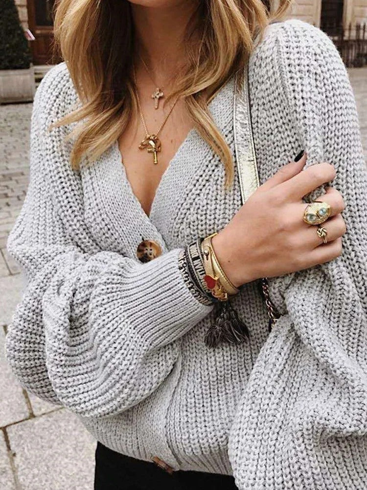 Damen Strickjacke mit Lochmuster und Puffärmeln