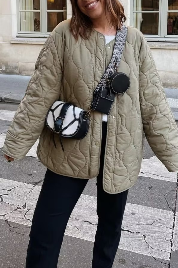 Stylische Winterjacke Rundhals Lockere Passform - IdealeKleiden