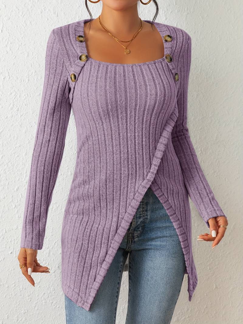Stylischer Pullover Damen Quadrat Ausschnitt Langärmlig