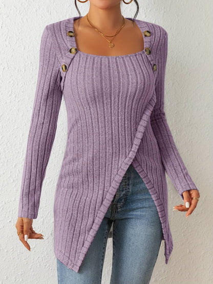 Stylischer Pullover Damen Quadrat Ausschnitt Langärmlig