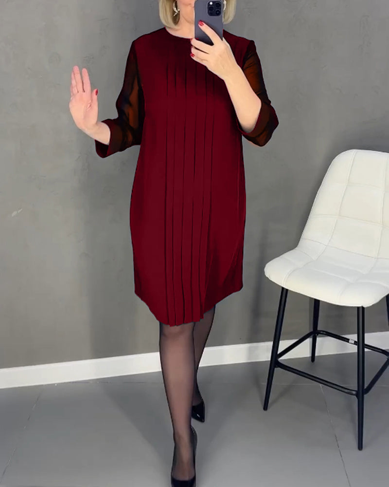 Elegantes Mesh Kleid Plissiert Patchwork Design