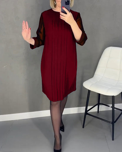 Elegantes Mesh Kleid Plissiert Patchwork Design