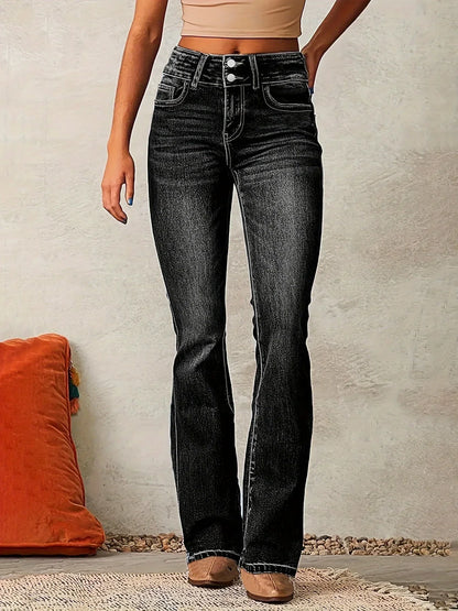 Aya | Hohe Schlagjeans Damen Elegant
