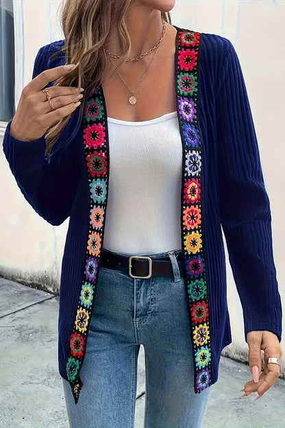 Elegante Strickjacke Blumenmuster Langärmlig
