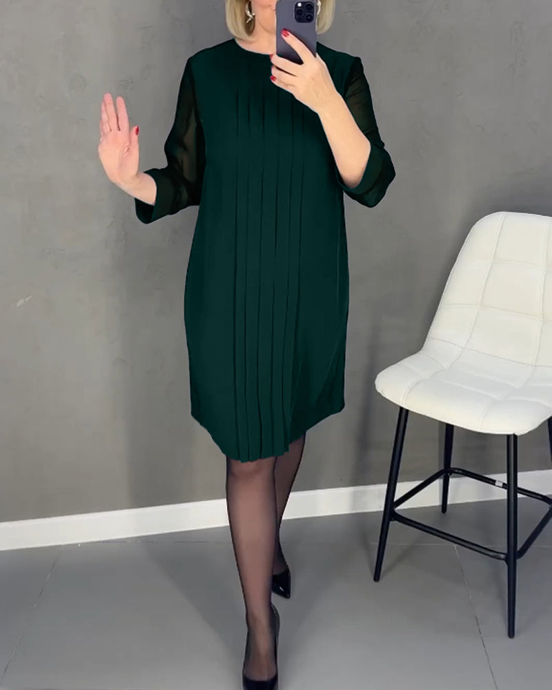 Elegantes Mesh Kleid Plissiert Patchwork Design