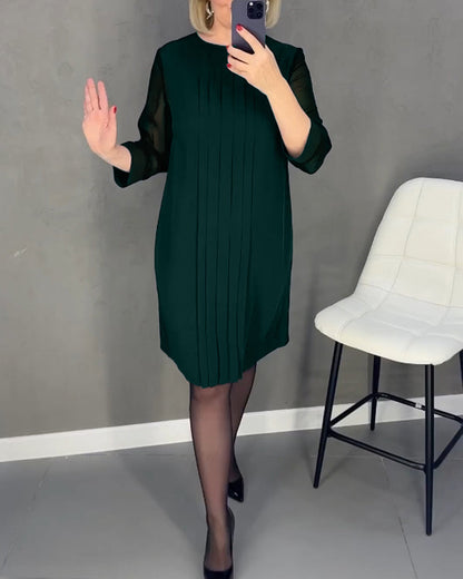 Elegantes Mesh Kleid Plissiert Patchwork Design