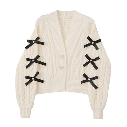 Elegante Strickjacke Frauen Schleife Detail