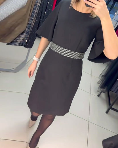 Elegante Kleider | Rundhals Frauenkleid Mit Ärmeln - IdealeKleiden