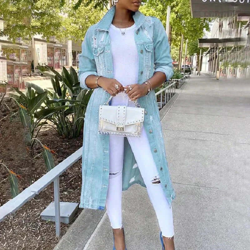 Moderner Denim Trenchcoat Relaxed Fit Damenschuhe nicht enthalten, nur: 
Trenchcoat Denim Elegant Relaxed Fit