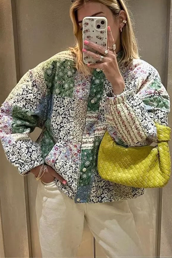 Elegante Blumenjacke Langarm Stehkragen Damen