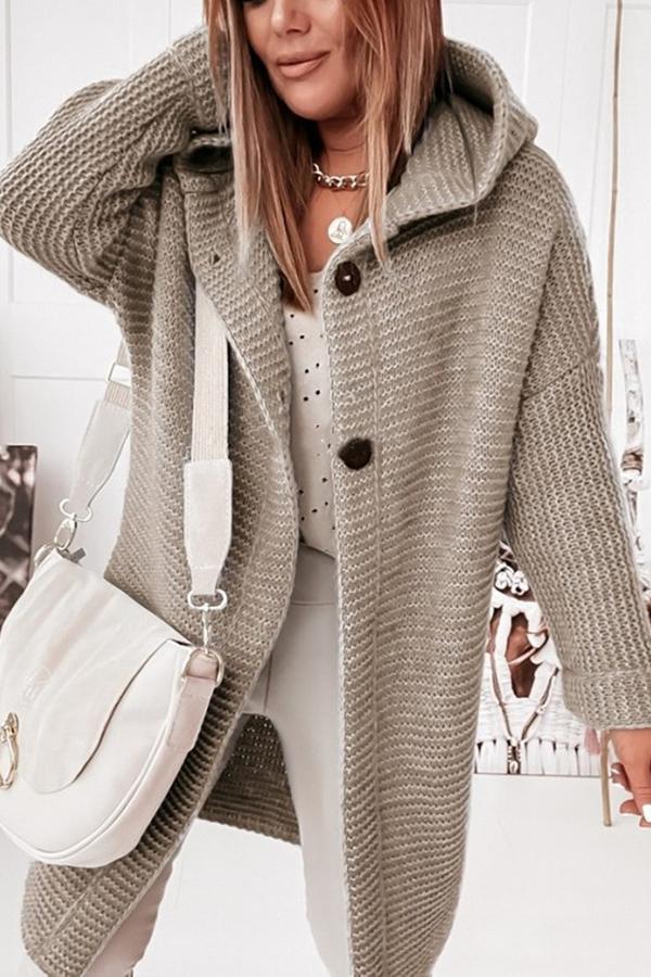 Damen Strickweste Kapuze Modern Knöpfe