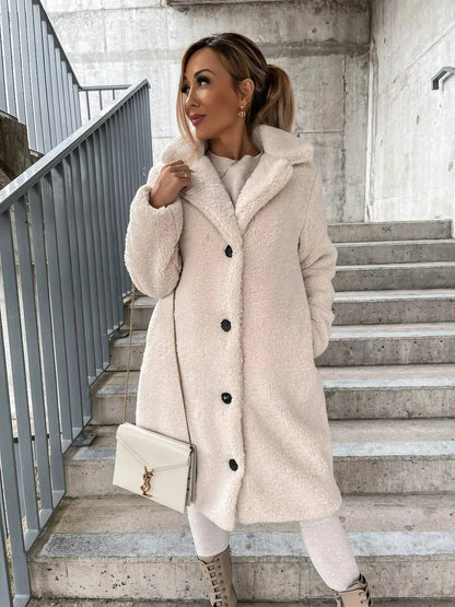 Eleganter Damen Trenchcoat Lang Fellmantel