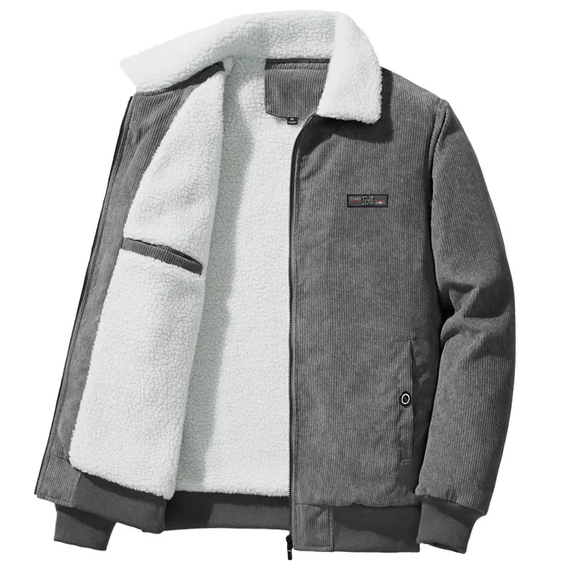 Herren Wintermantel Gerippt Fleece Isolierung Stehkragen