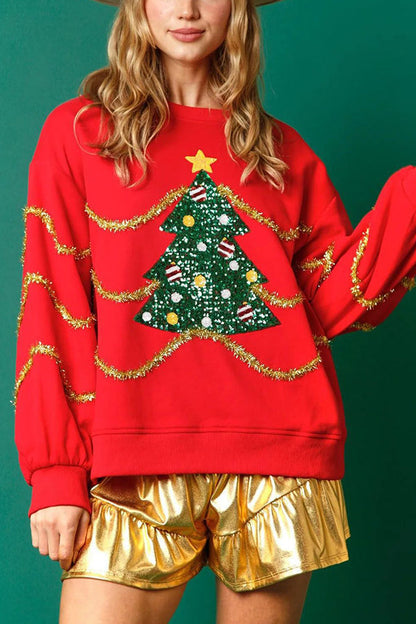 Weihnachtsbaum Sweatshirt Langarm Glitzer Pailletten