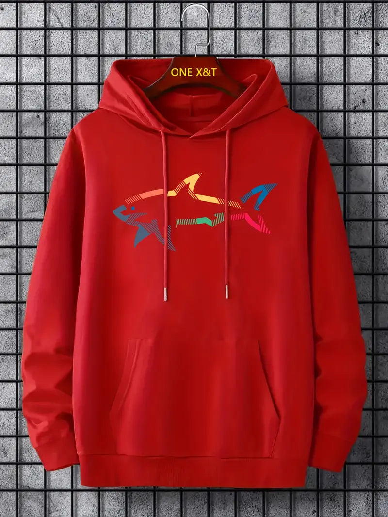 Lässiger Herren Pullover Hai Motiv Kapuze