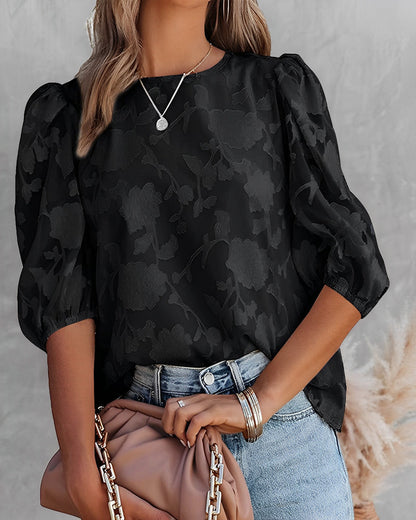 Elegante Blumenbluse Damen Puffärmel Top